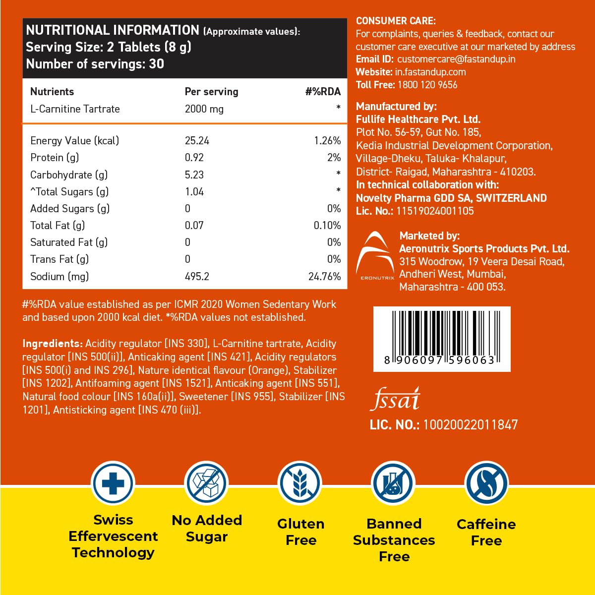 FAST&UP L-Carnitine 2000mg|Supports Weight Loss & Fat Burn|Orange|Pack of 3 3