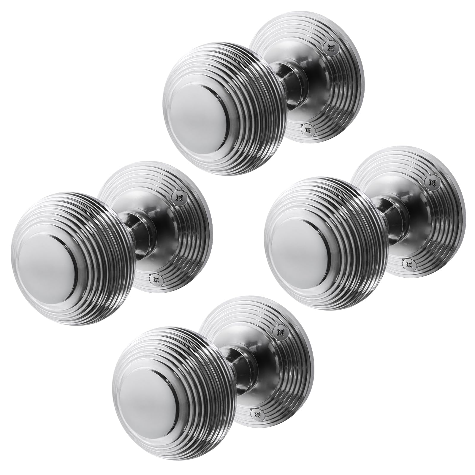 EAI Beehive Door Knobs Polished Chrome | 2 Pairs of Reeded Mortice Knobs (55mm) for Internal Doors