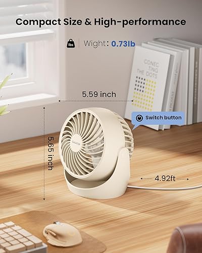Miniatura 4 de Gaiatop Ventilador de escritorio, ventilador eléctrico portátil de escritorio de 5 pulgadas, pequeño pero potente con 3 velocidades de inclinación