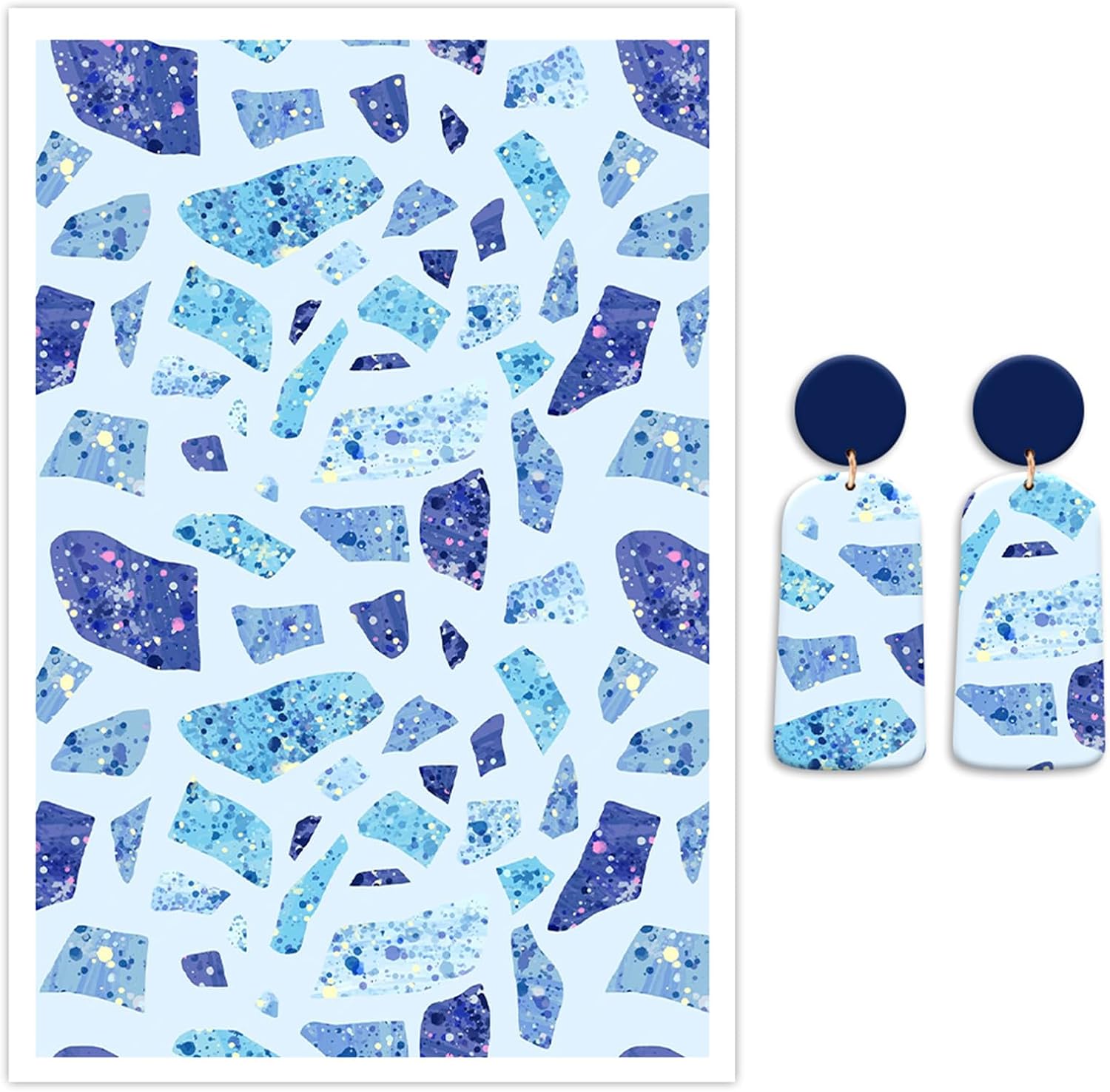 Briartw 10 Sheets Polymer Clay Transfer Paper - Shattered Sapphire Pattern - Per Sheet 5.82 x 3.93 inch - Water-Soluble Transfer Sheets Disposable Stickers for DIY Clay Jewelry Earrings Making