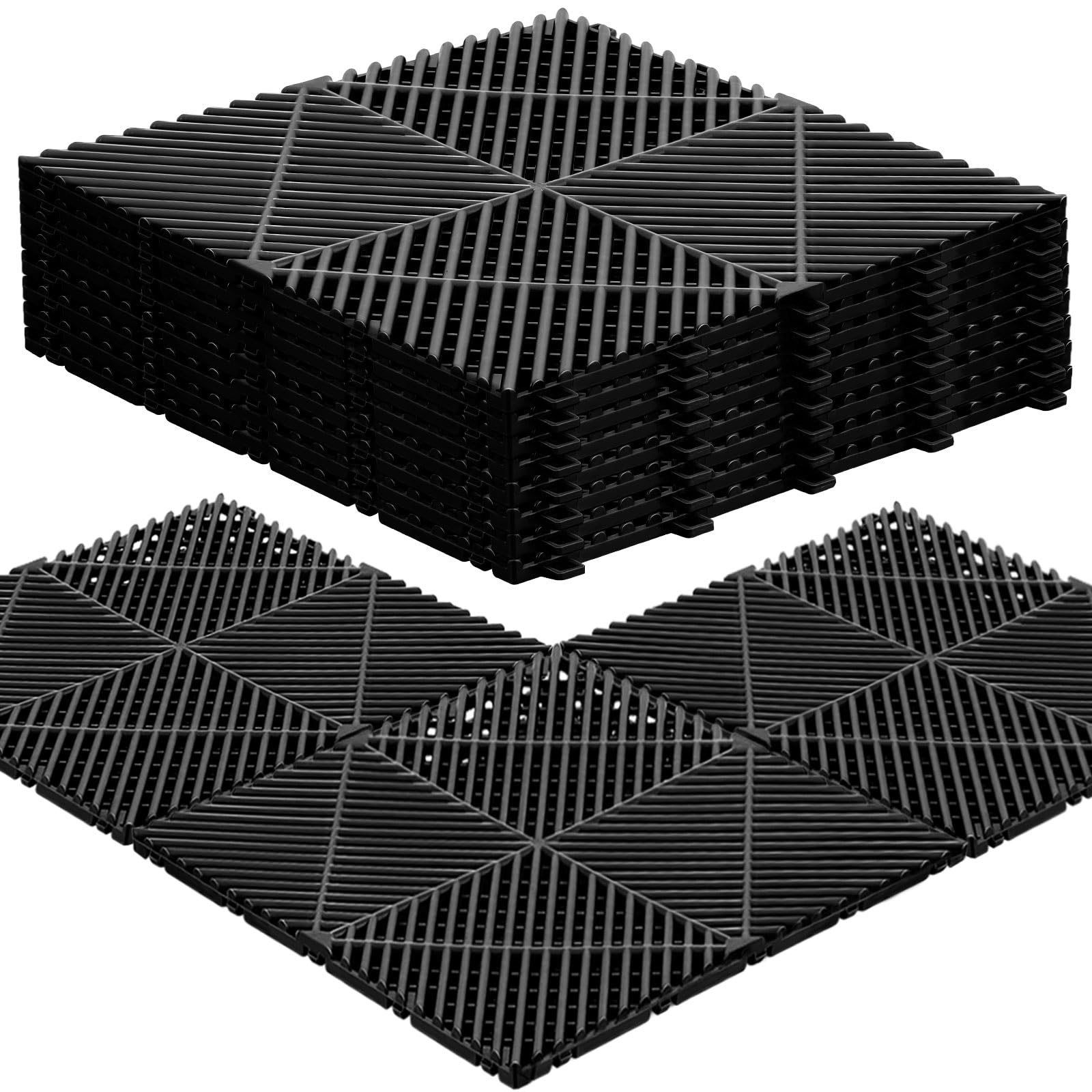 Barydat24 Pcs Modular Interlocking Cushion DIY Garage Drainage Mat Pool Garage Flooring Tiles Polypropylene Pool Drain Non Slip Tiles Bulk for Garage Outdoor Indoor Pool Shower Flooring(Black)
