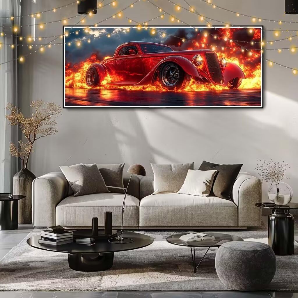 5D DIY zestaw do malowania diamentami, płomień, samochód diamentowy obraz dla dorosłych duży 60 x 120 cm, zrób to sam mozaika haft ścieg krzyżykowy zestaw do malowania diamentami dla dzieci do