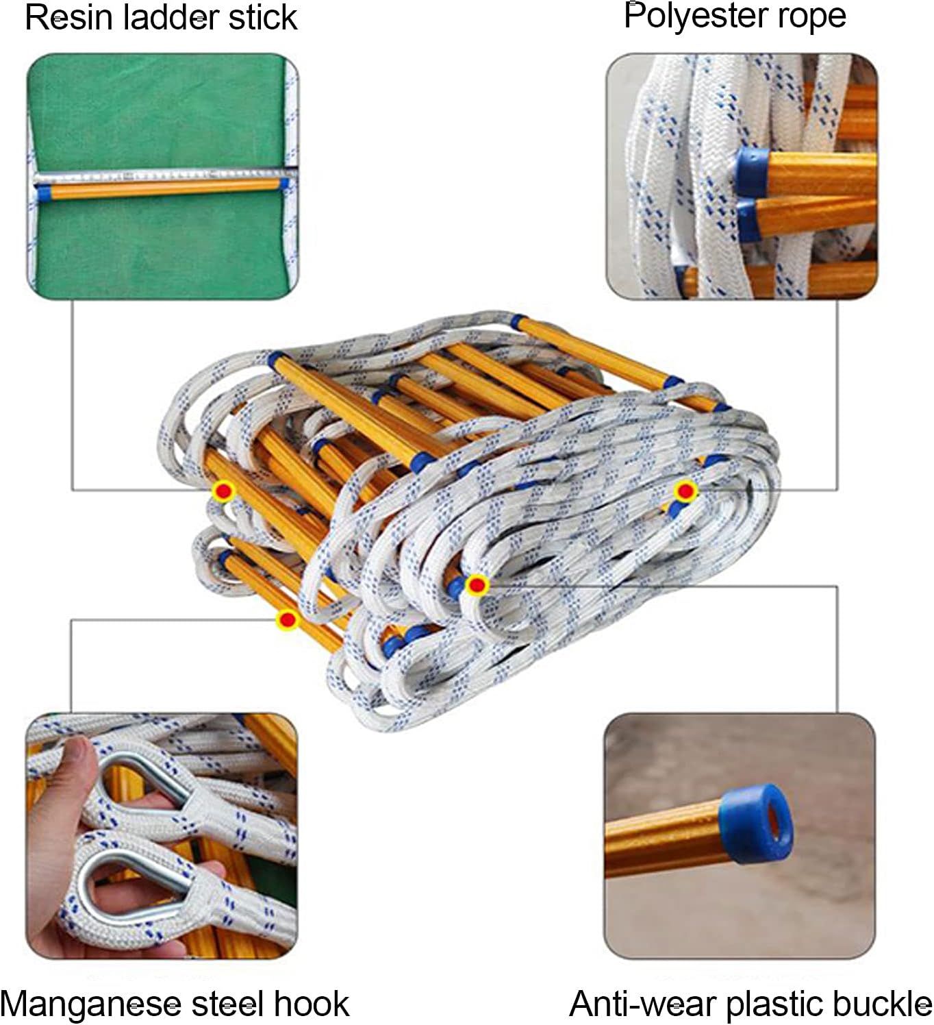 Rope Ladder,Rope Ladder,Emergency Ladders Emergency Fire Escape Ladder 2/3/4 Storey with Hooescape from Window and Balcony/6M