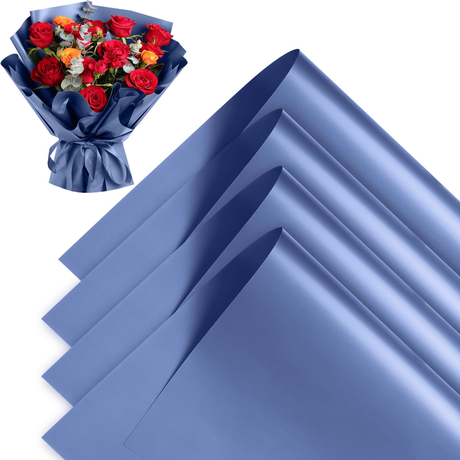 Buperor 20 Sheets Flower Bouquet Wrapping Paper, 22.5 x 22.5 inch Folding Package Floral Wrapping Paper for Wedding Birthday Valentine's Day Gift DIY Bouquets Sapphire Blue