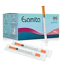 Vista 1 de Jeringas de insulina, 0.0 fl oz, 30G, 1/2" (12.7 mm) con aguja, U-100, envasadas individualmente, paquete de 100