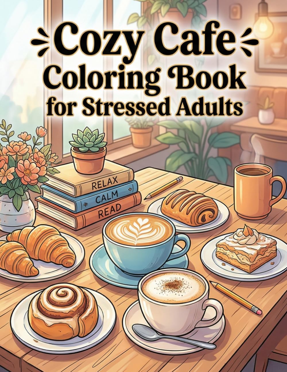 Cozy Cafe Coloring Book for Stressed Adults: Bold & Easy Relaxing Coffee Shop Scenes for Stress Relief and Mindful Quiet Time