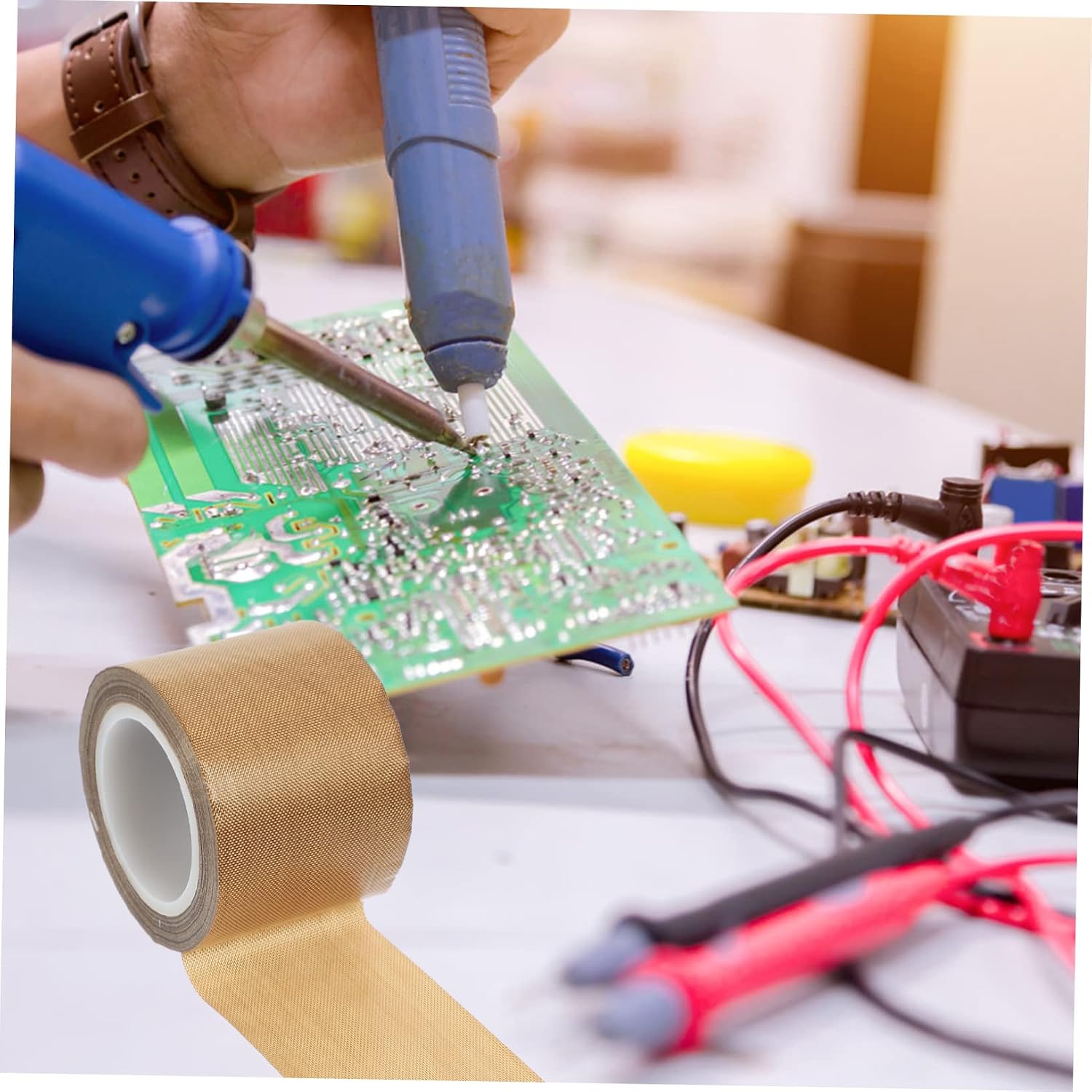 Polyimide High Temperature Tape Heat Resistant Adhesive Tape Insulation Tape Electrical Resistance Brown Glue Tape Suitable for Electronics