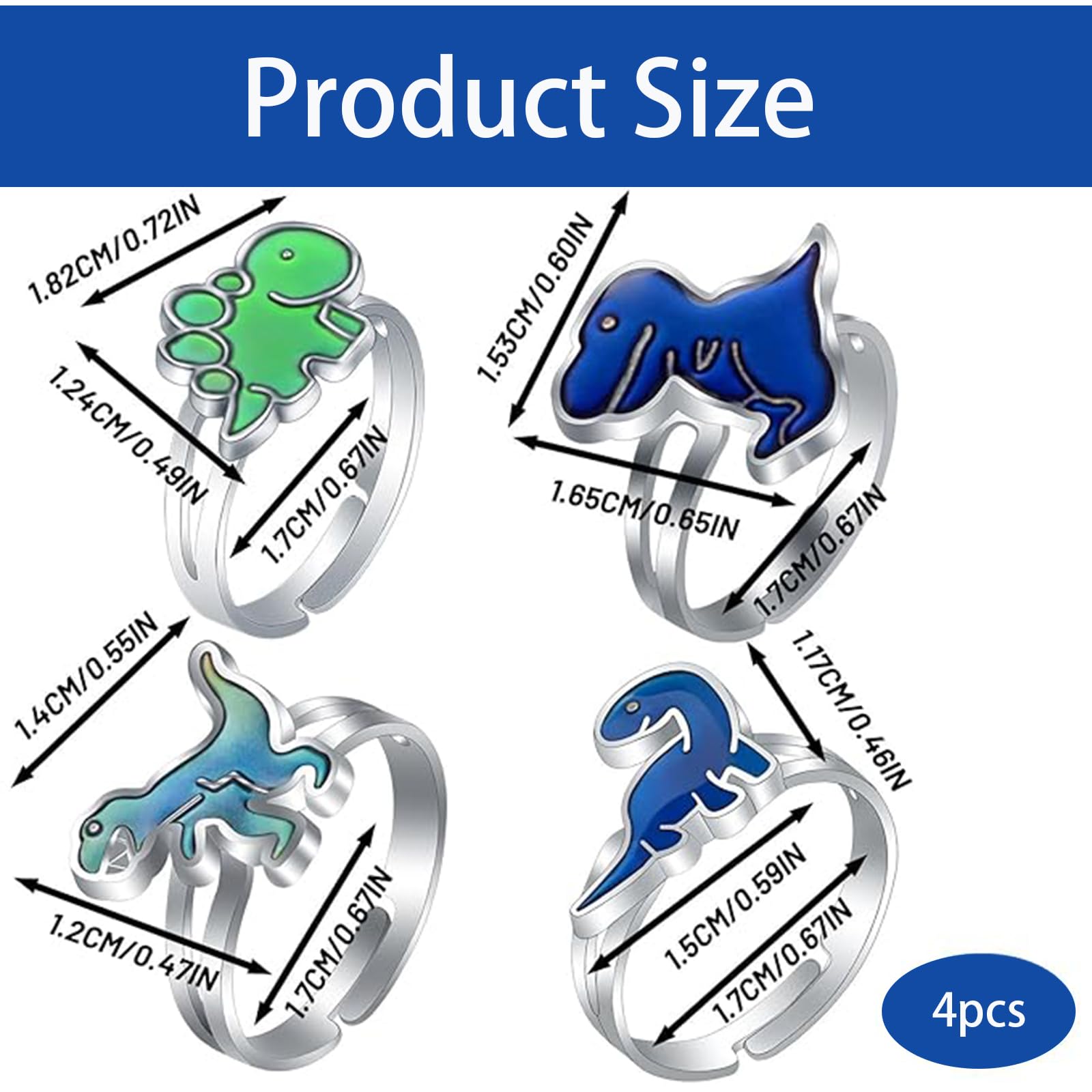 CtiUjdx 4 Pcs Mood Ring, Dinosaur Color Changing Jewelry Set - Image 2
