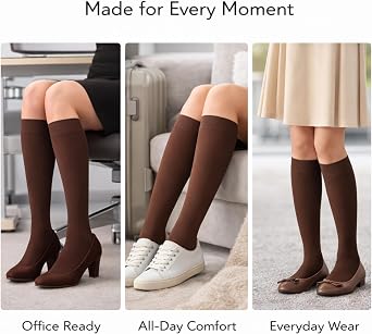 Diamond Star Women's Trouser Socks, Opaque Knee High Nylon Socks, Stretchy Comfort Fit for Work and Casual, 6 Pairs