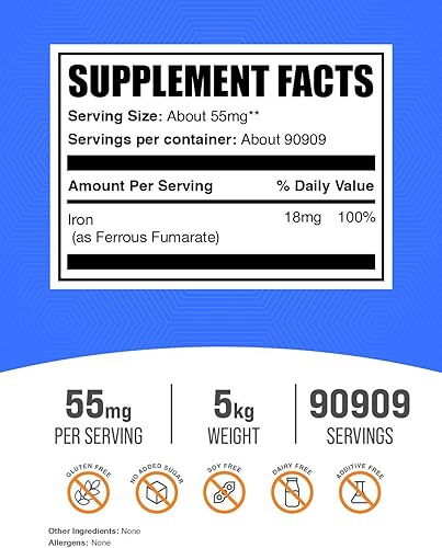 Miniatura 9 de BulkSupplements. com Polvo de fumarato ferroso - Suplemento de hierro - Suplementos de hierro para hombres - Suplemento de hierro para mujeres -