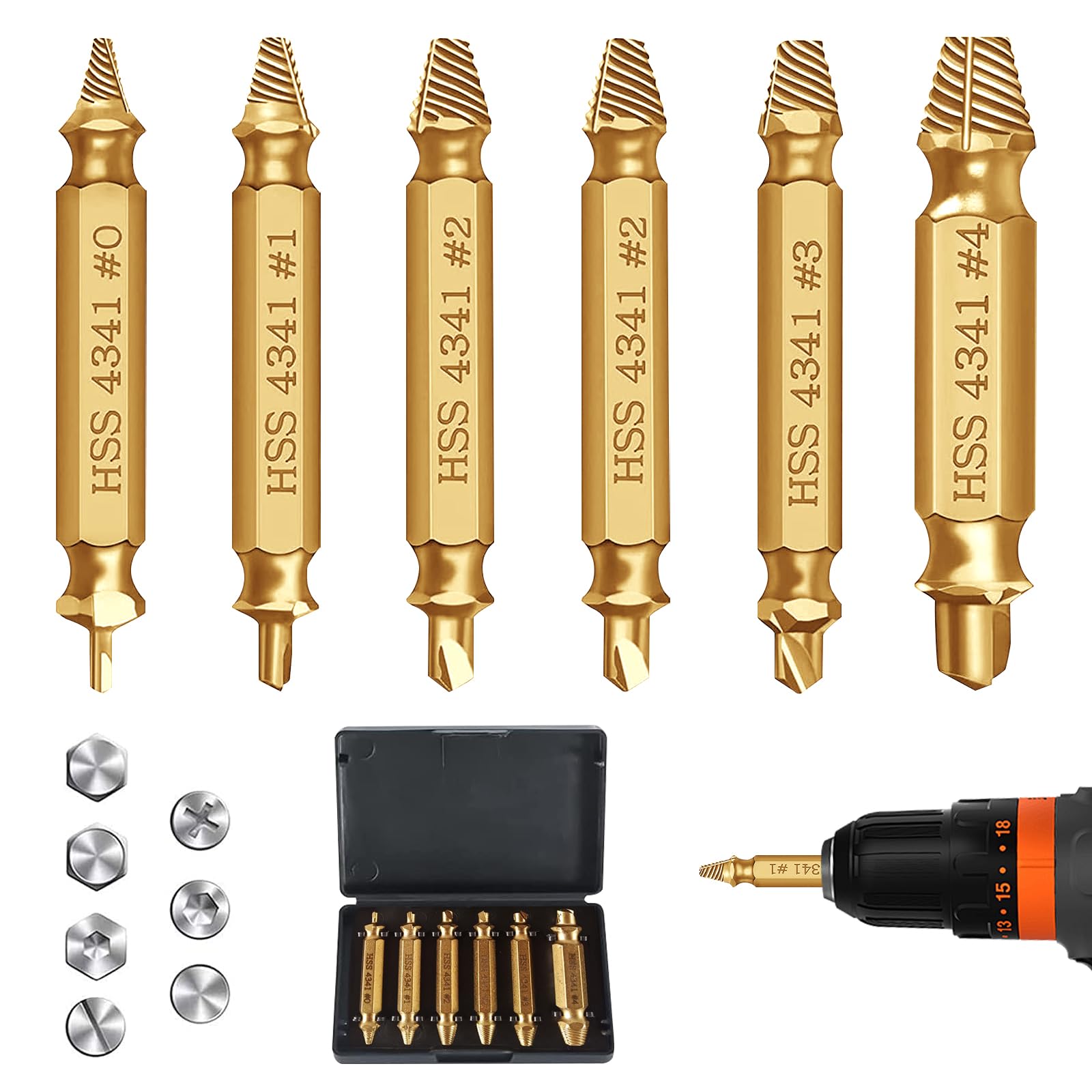 LINXINS Screw Extractor Set, 6 PCS Easy Out Bolt Extractor Set, Golden Screw Remover and Extractor Bit Set, Damaged Screw Extractor Set, Easy Out Bolt Extractor Set Damaged Screw Extractor Set