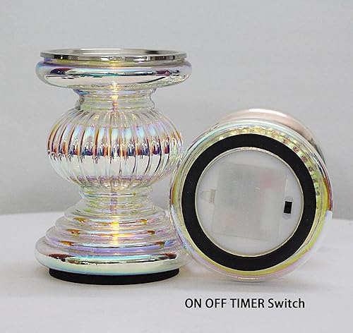 Miniatura 3 de Juego de 2 portavelas de cristal con luces, portavelas para velas, portavelas y pedestal de velas, decoración perfecta para bodas, hogar, mesa