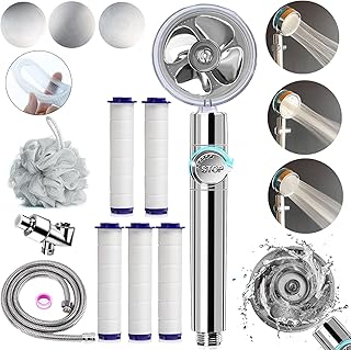 Upgrade Hydro Shower Jet Head High Pressure Hydrojet Shower Head Propeller Driven Vortex Handheld Shower Head Kit with Replacement Accessories, 3 Water Panels for Different Experience-Green