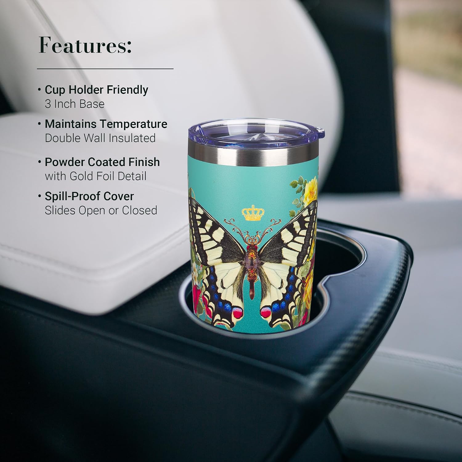 Christian Art Gifts Stainless Steel Double Wall Vacuum Insulated Tumbler 18 oz Butterfly Teal BPA-free Travel Mug with Retractable Lid Inspirational Bible Verse for Women - Hope -Isaiah 40:31