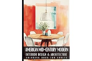 American Mid-Century Modern Interior Design Coloring Book for Adults