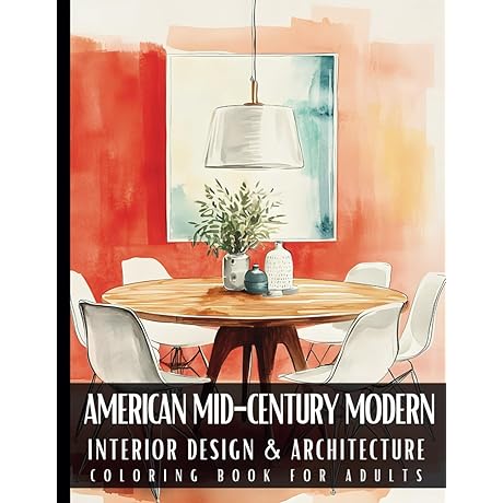 American Mid-Century Modern Interior Design Coloring Book for Adults