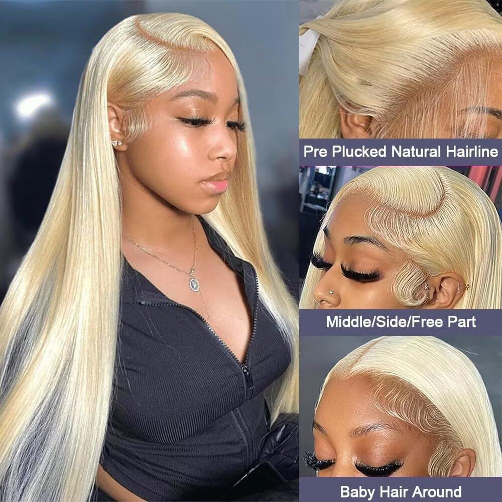 24 inch 13x6 Lace Front Wigs Human Hair 200 Density 613 Blonde Straight Wigs Pre Plucked Brazilian 13x6 HD Frontal Lace Straight Glueless Wigs Human Hair For Women - Image 2