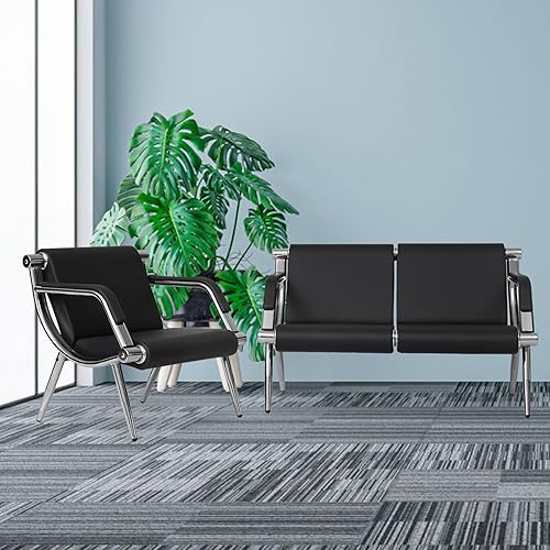 Miniatura 3 de Kinfant Silla de sala de espera, muebles de recepción de oficina con reposabrazos y cojín de piel sintética, silla de invitados de oficina para sala