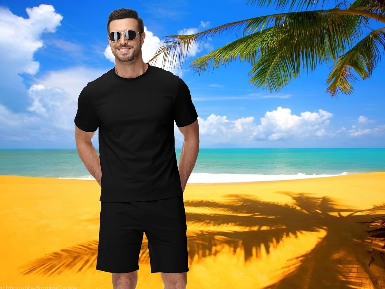 QPNGRP Men's Outfits Zipper Pocket Shorts and T-Shirt 2 Piece Set Sweatsuit - Image 2