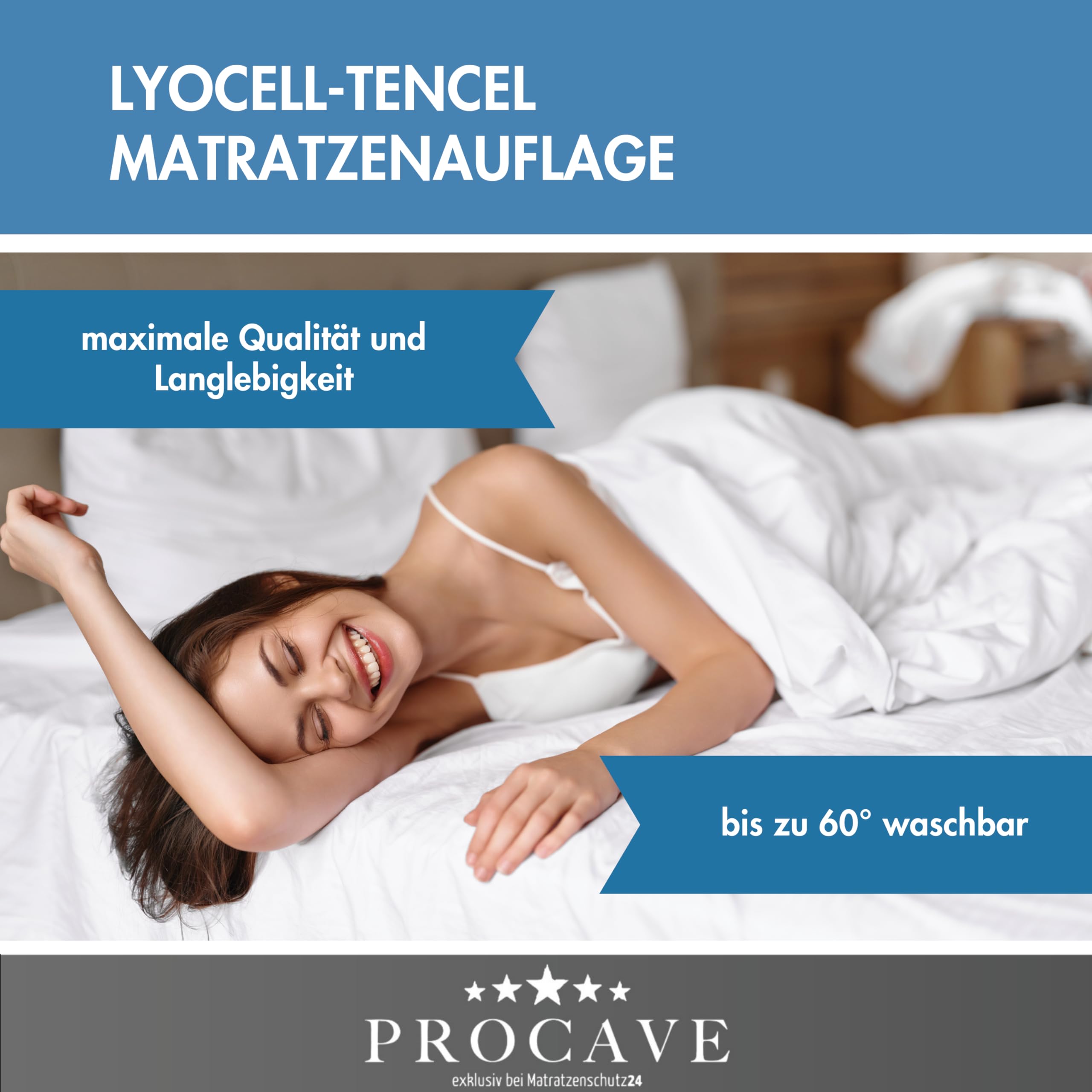 PROCAVE Matratzenauflage Lyocell-Tencel versteppt, Matratzenschoner mit 4-Eckgummis, Matratzen-Spannauflage 100% aus Deutschland, Matratzenschutz in 180x200 cm