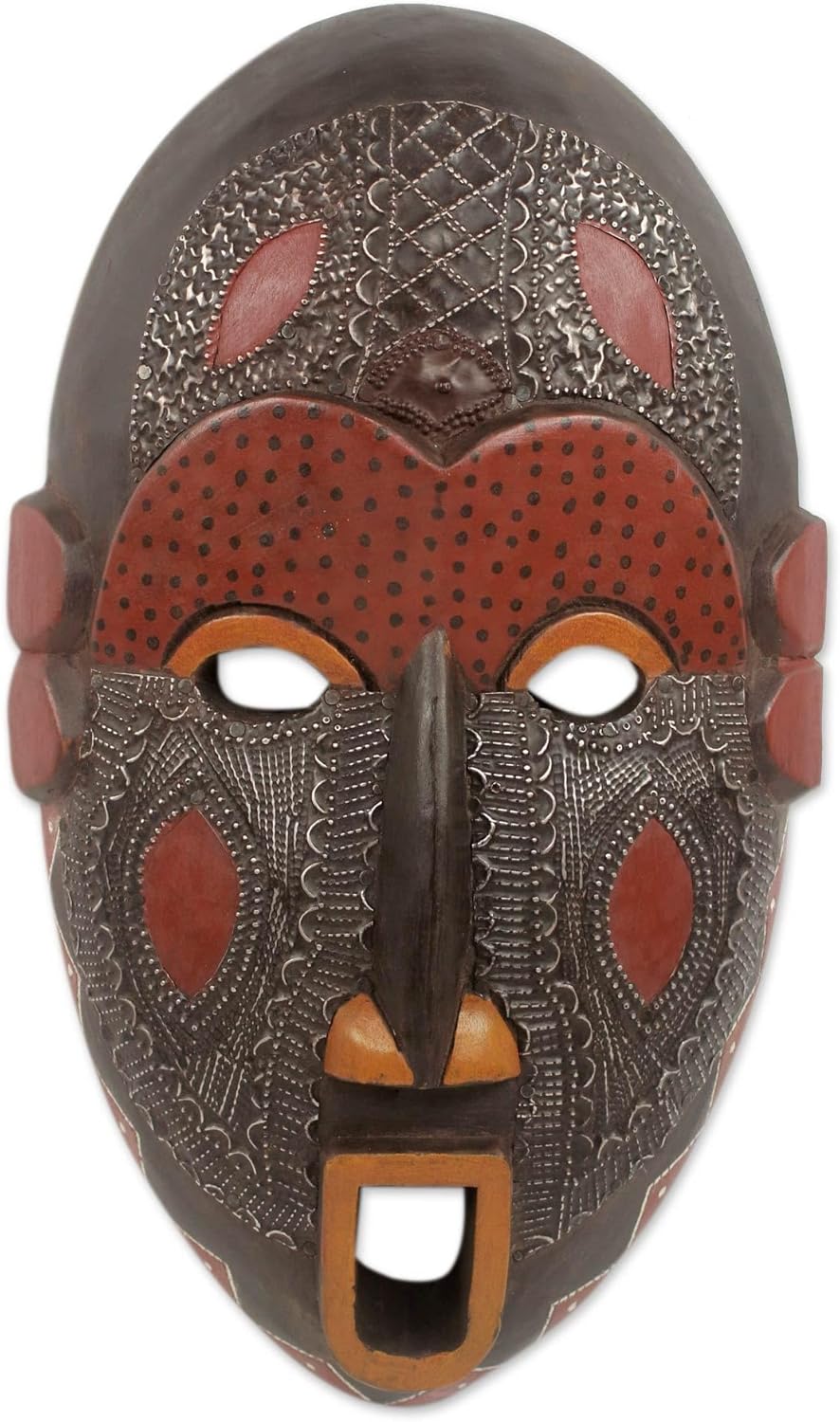 NOVICA Decorative Large Wood Mask, Red And Black 'Dan Comic'