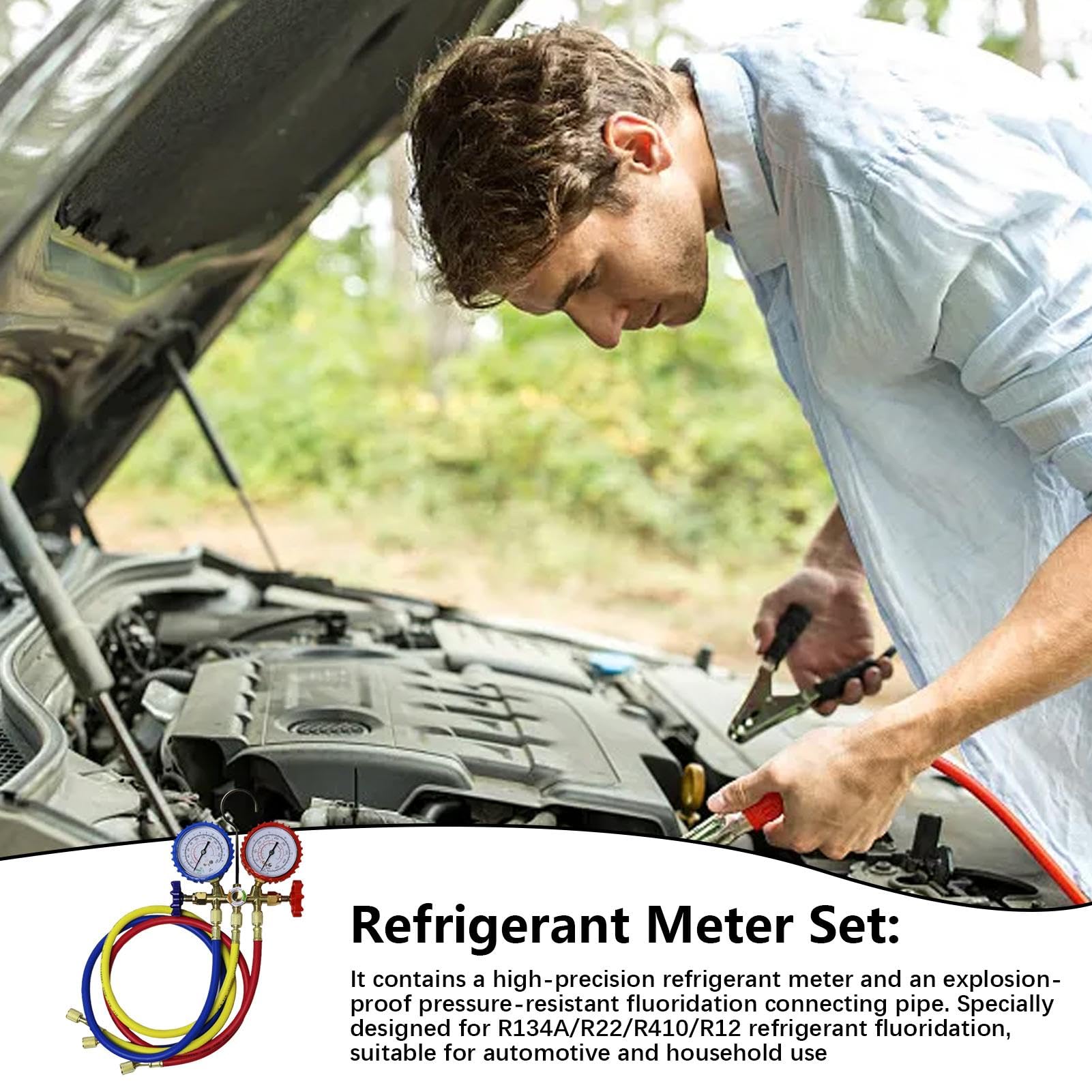 Ymiko Kit Recharge Climatisation R134A Avec Manomètre & Tuyau – Outil Pratique Pour Recharge Auto & Diagnostic Pression