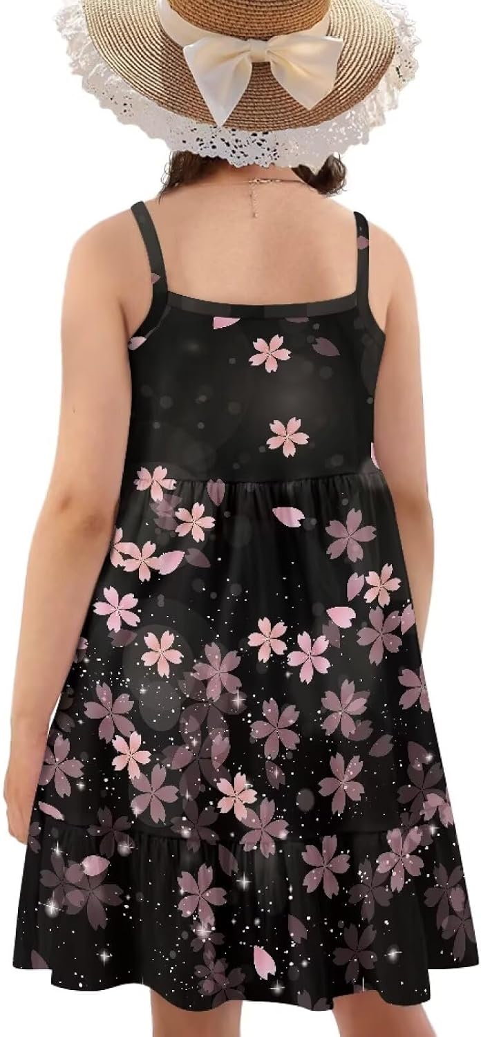 Upetstory Summer Dresses for Girls Spaghetti Strap Dress Beach Sundress 3-14