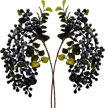 M2cbridge 2 Pcs Artificial Berries Plastic Foam Blueberry Christmas Picks Floral Arrangement 23" Tall Blue
