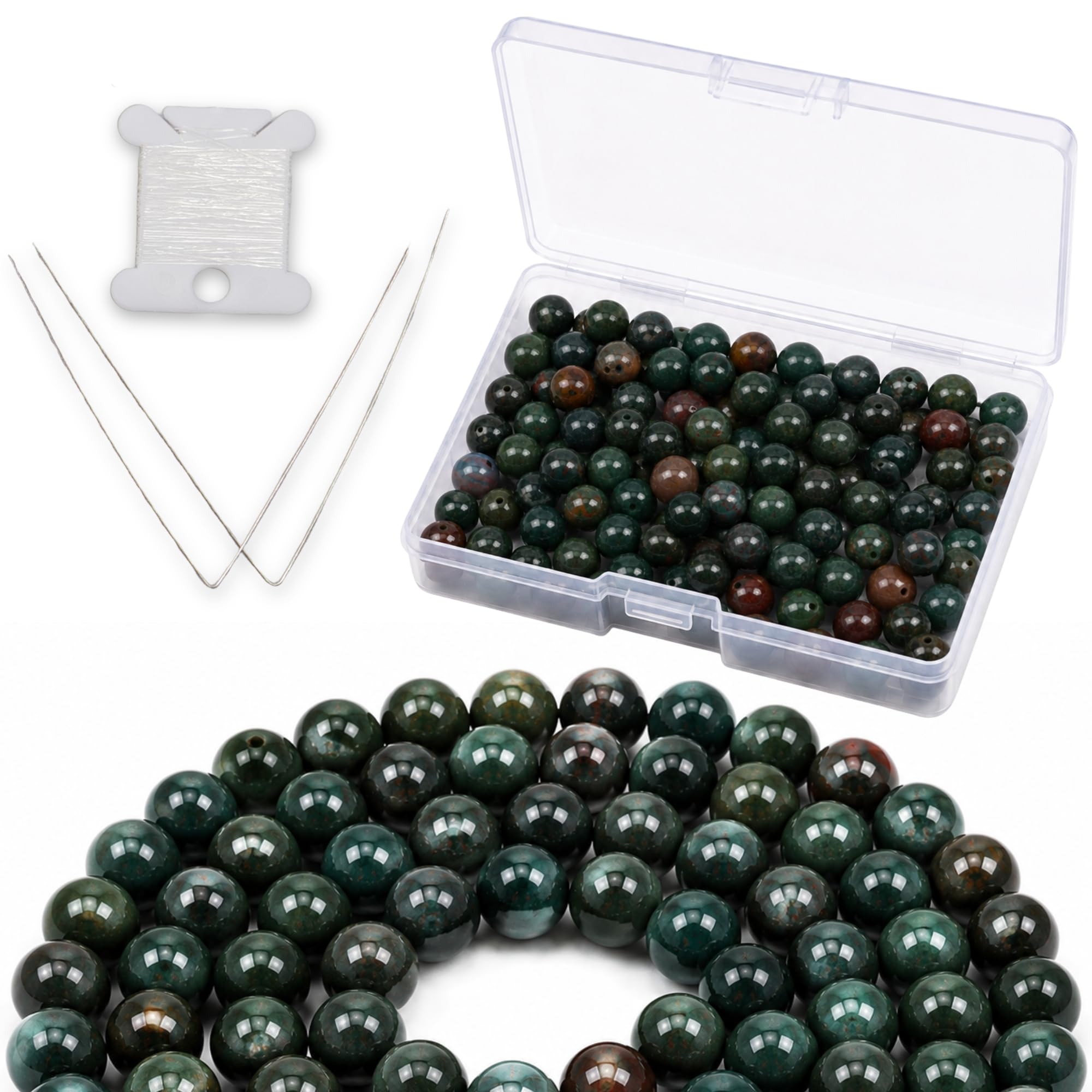 Cuentas de piedra de sangre de 6 mm con estuche para no perder piezas