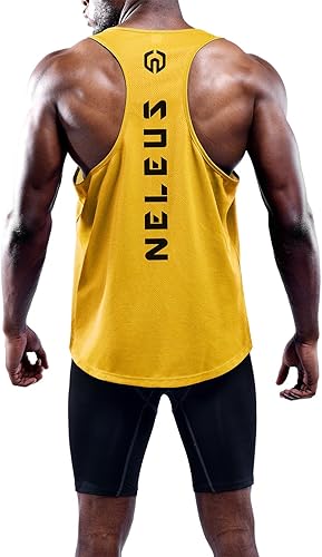 Miniatura 5 de NELEUS - Paquete de 3 camisetas sin mangas, con espalda en Y, Dri-Fit, para hombre, para gimnasio 5031# Paquete de 3: rojo, amarillo, azul