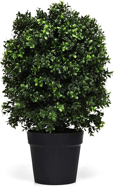 COSTWAY Set of 1/2 Artificial Boxwood Topiary Plants, 53cm/60cm Ball Tree, Faux Ball Potted Trees with Built-in Cement Pot, Fake Greenery Plant Decoration for Indoor Outdoor 1, 36x36x60cm)