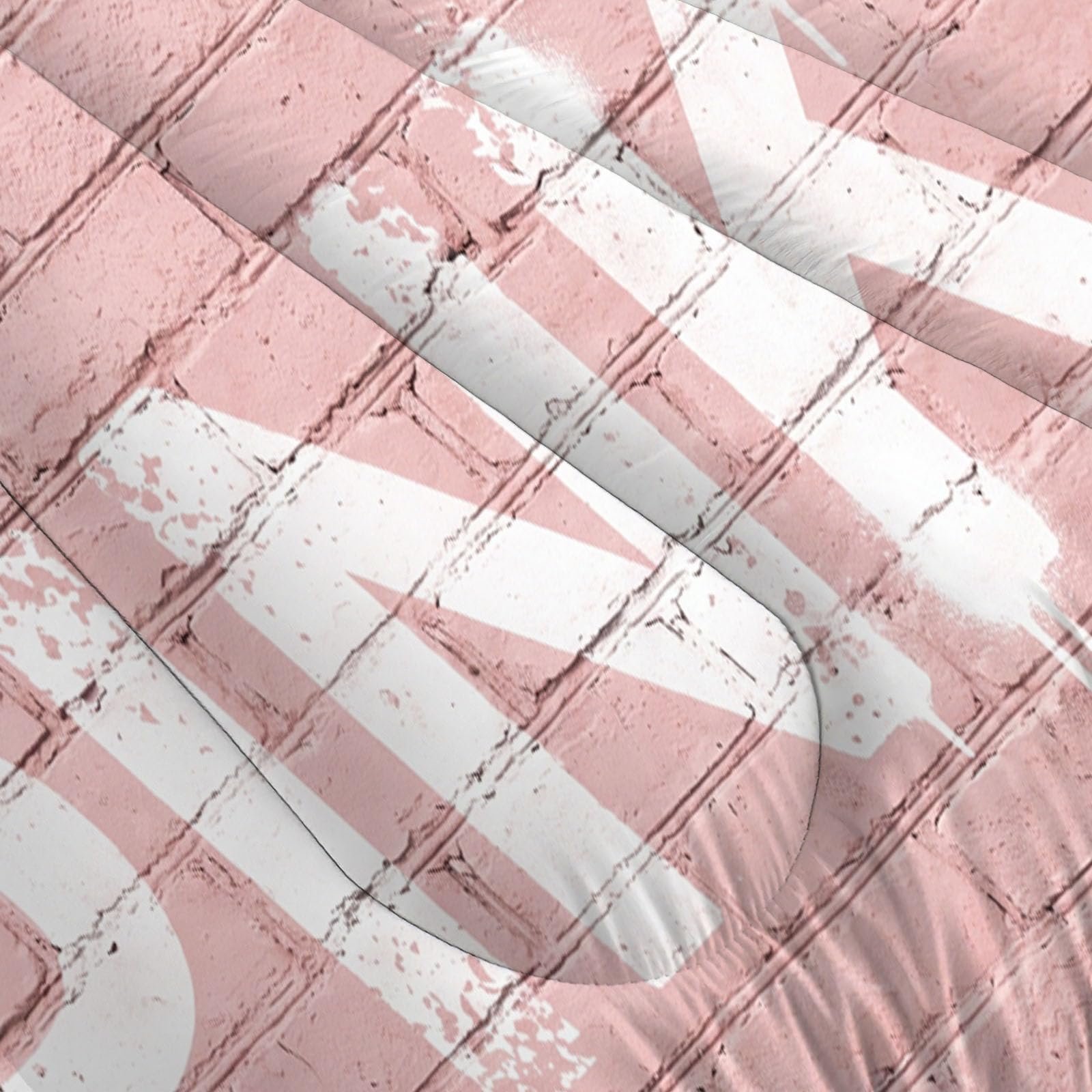 Trapunta Graffiti Di Tendenza Con Lettere, Piumino Singolo 4 Stagioni | 140X200 Cm Con Federa 50X80, Piumone Leggero In Microfibra, Trapunta Reversibile Texture Di Mattoni Stradali, Rosa