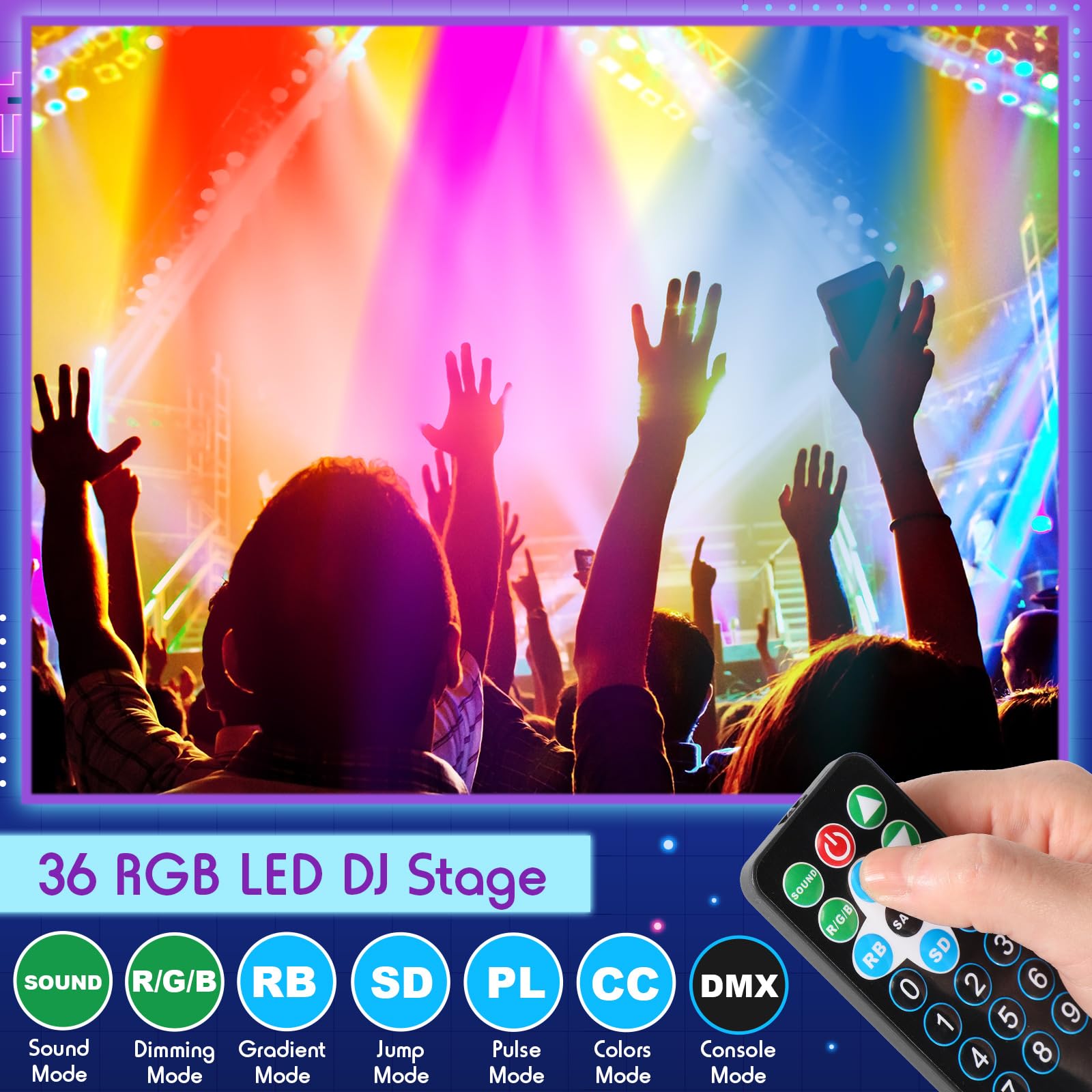 Handepo 20 Stück 36 LED Par Lights DJ Bühnenlicht 7 K Parbeleuchtung für Bühne mit Fernbedienung und DMX Steuerung Sound aktivierte Uplights Party Lichter für Weihnachten Musik Party Disco
