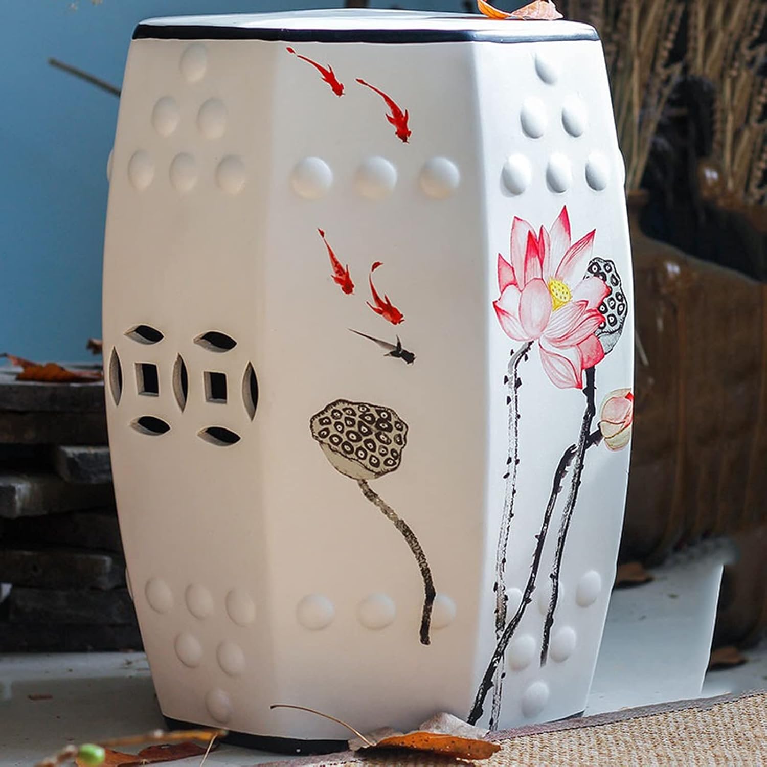 Decorative garden stools, Ceramic Drum Stool，Dressing Stool, Embroidered Pier，Garden Decorative Stool, Suitable for Garden, Patio, Lawn,Home Indoor & Outdoor(C)