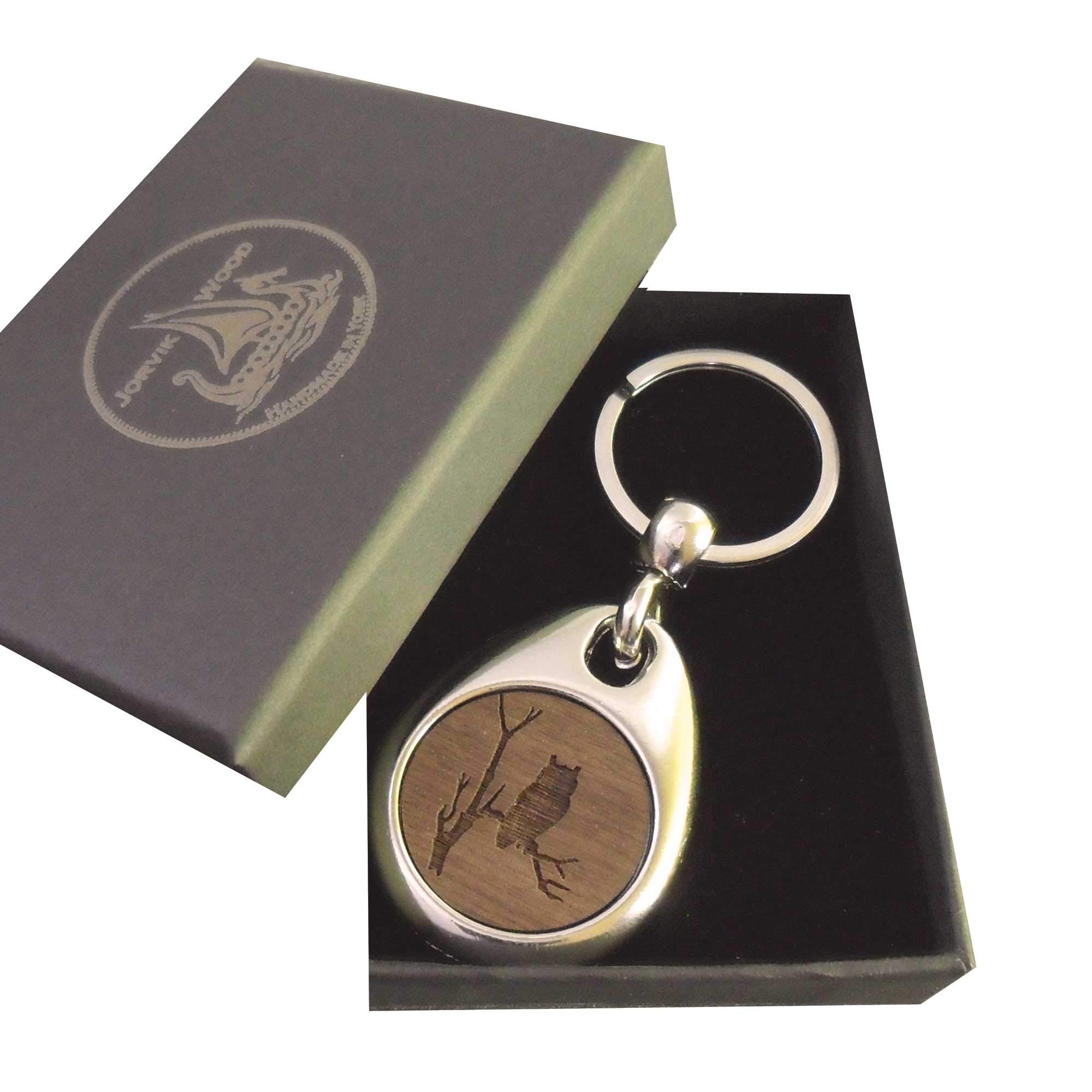 Jorvik Wood Owl Design Wooden Keyring with Gift Box