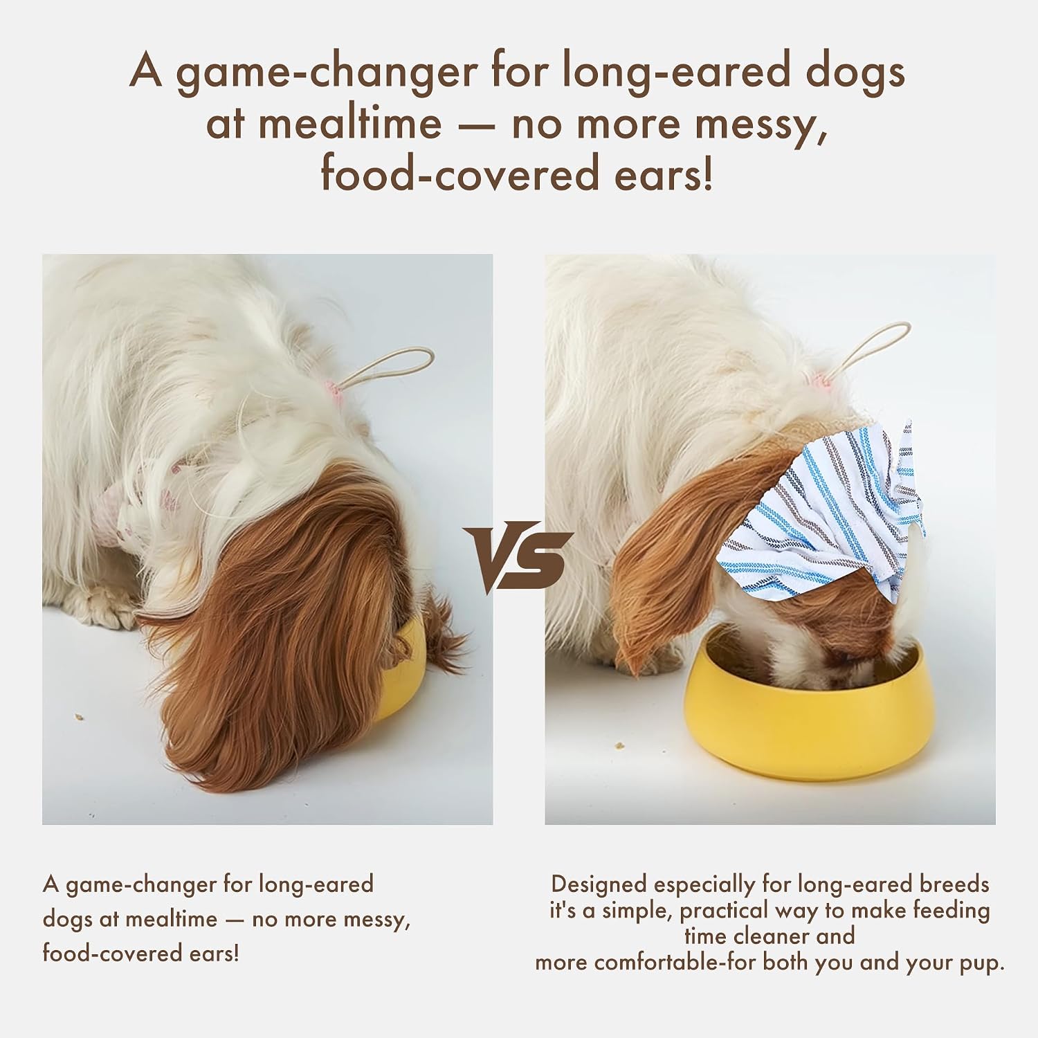 Soft Cotton Dog Headband for Cocker Spaniel, Cavalier, Springer - Adjustable Bow Pet Hair Accessory (Dog Bow White Stripes)
