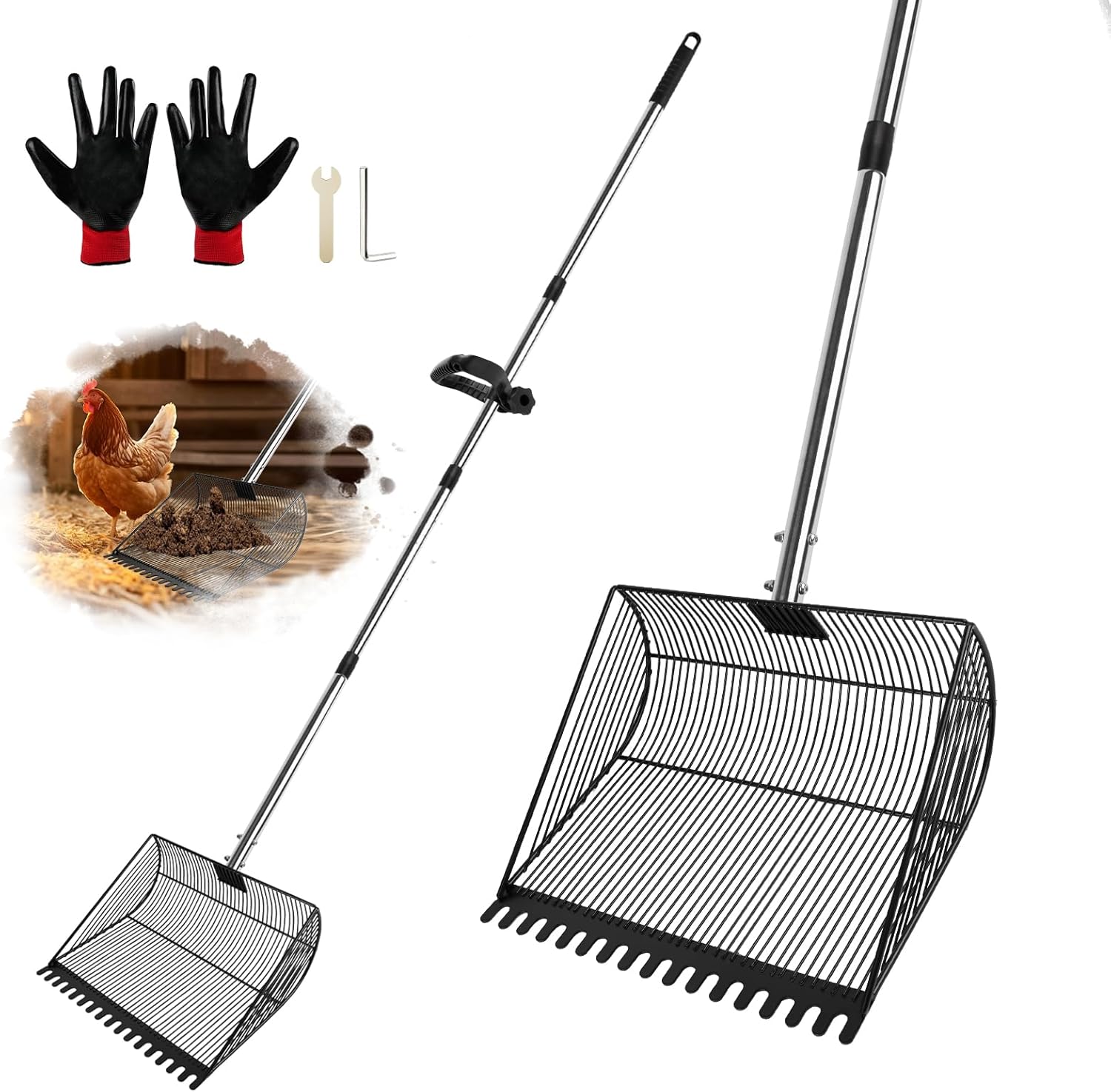 13-inch Sand-Grade Chicken Poop Scooper, Large Adjustable Metal Poultry House Manure Scoop, Chicken Poop Scooper Suitable for Cleaning Chicken Coops, Stables, Gardens, and Small Farms