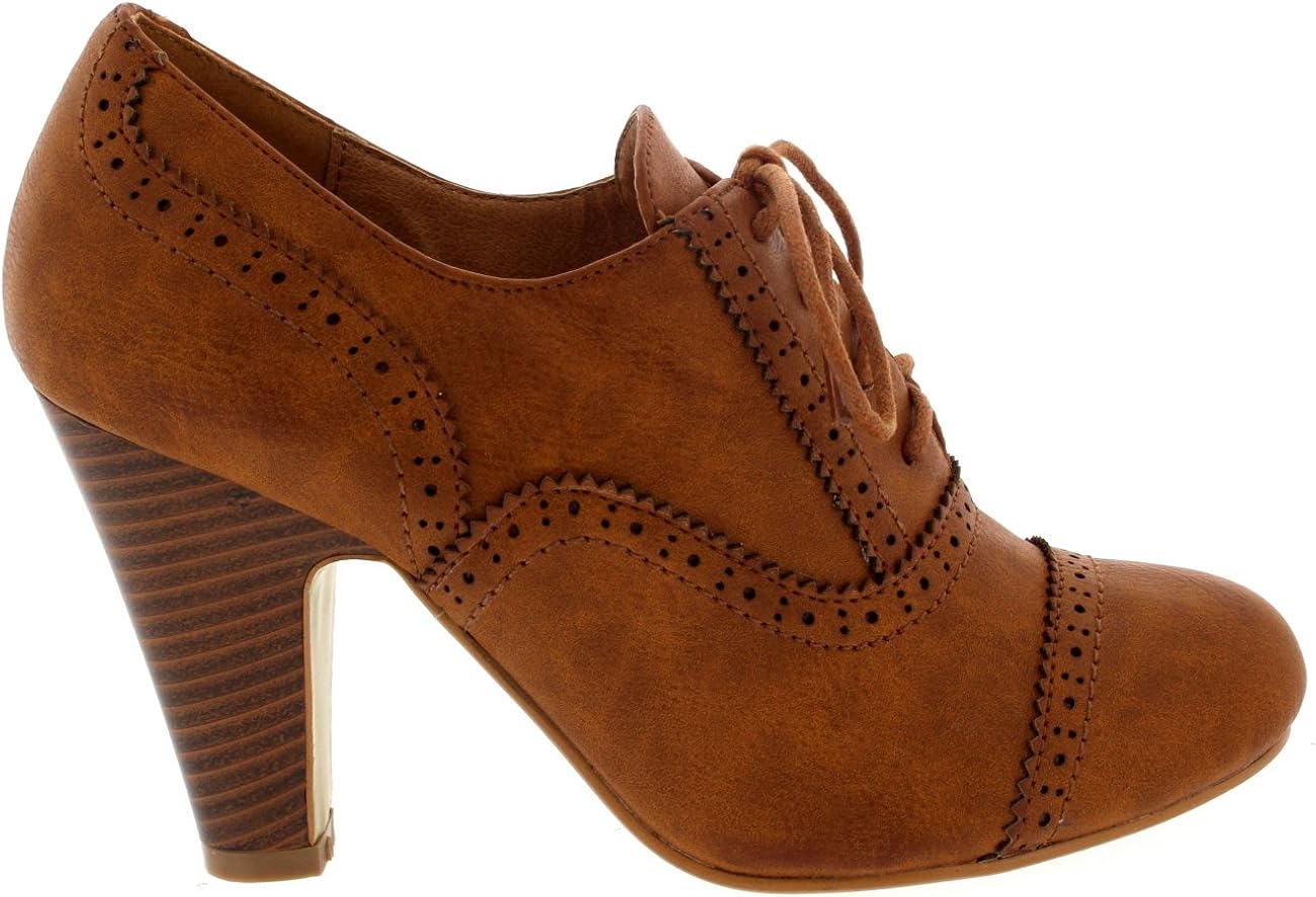 Womens Mary Jane Brogue Lace Up Ankle 