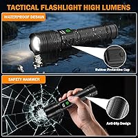 Vista 6 de Paquete de 3 linternas recargables de alto lúmenes 9900FL, linterna LED recargable con pantalla digital LCD, 5 modos de luz de flash ajustable