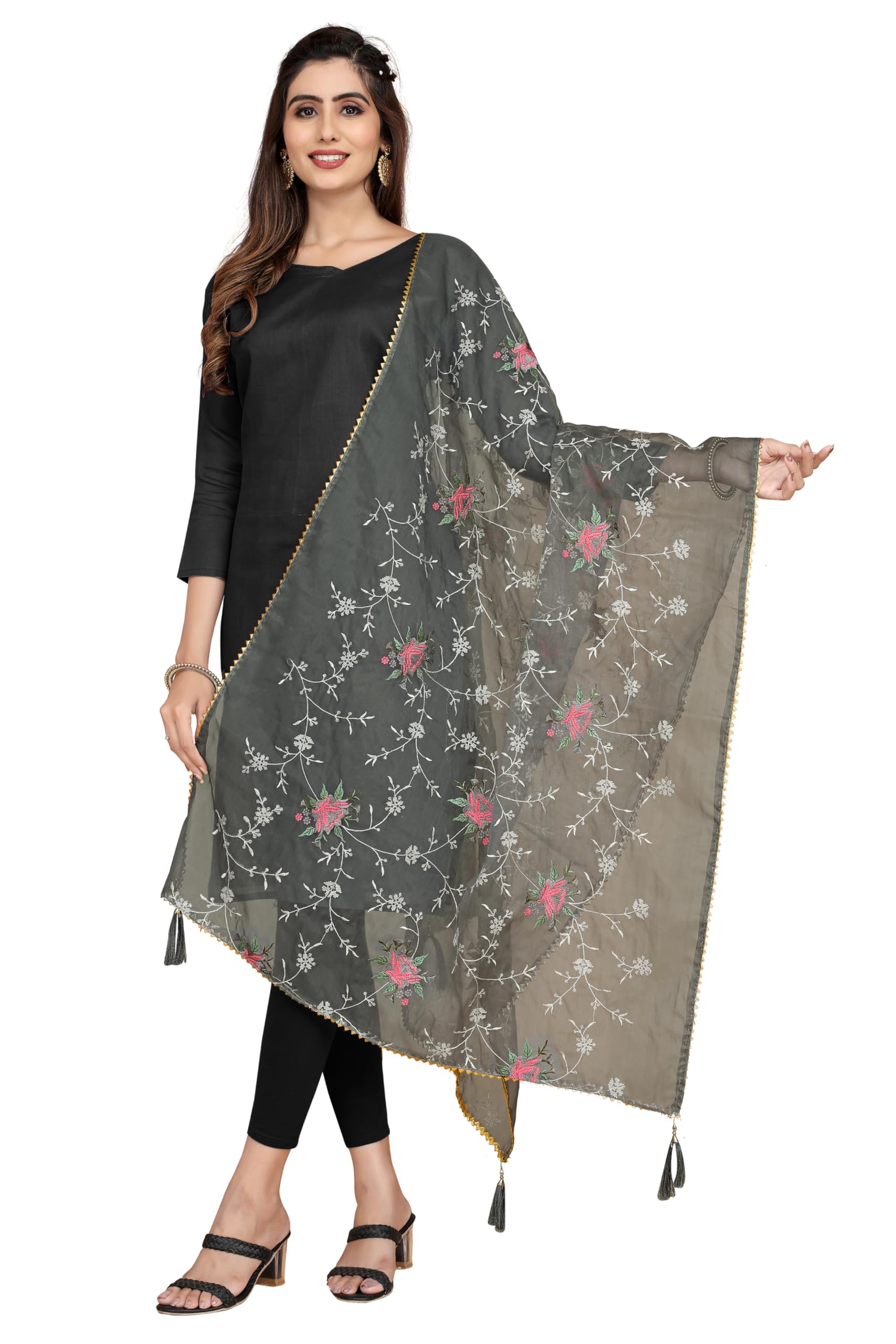 KELIN FAB Georgette Embroidered Dupatta is a delightful piece of clothing that combines the elegance of georgette fabric Dupatta (Pack Of 1) (Black)
