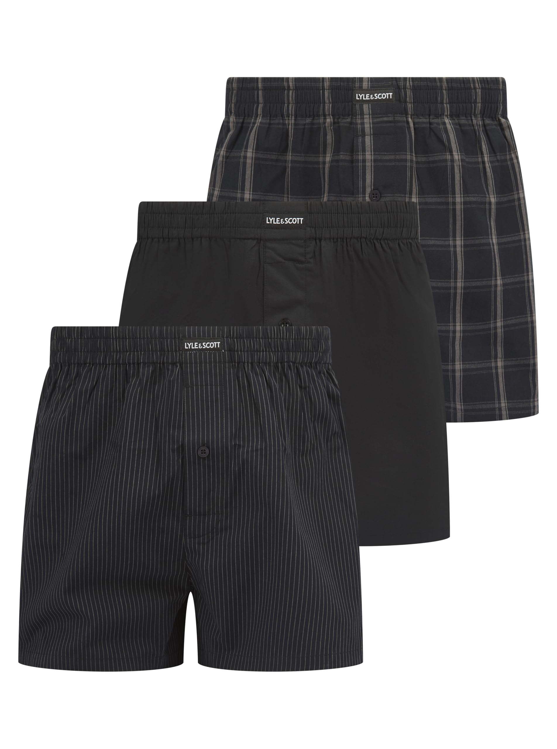 Lyle & Scott Mens 3 Pack Woven Boxer Black/stripe XL