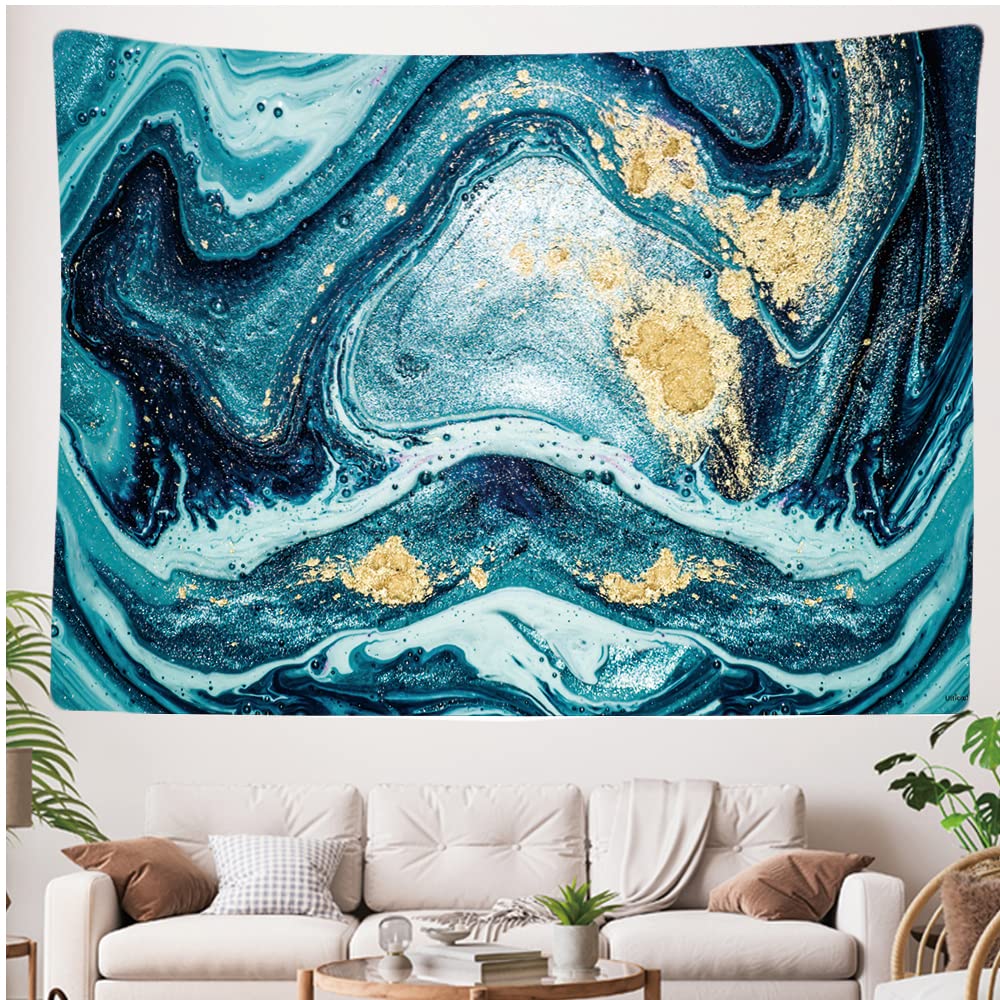 Ulticool, Marble Art Art Marble Blue Gold, Wall Rug, 200x150cm, Large Tapestry, Decoration, Dress, Fabric, Painting - Image 4