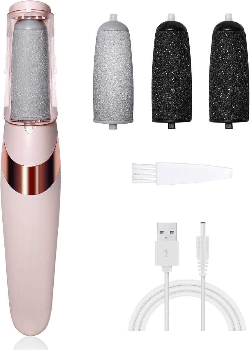 UQQU Electric Foot File, 4in1 Electric Callus Removers for Feet, Rechargeable Electric Foot Callus Remover Pedicure Kits, Removes Dry Skin for Smoother Feet, Foot Care for Dead Skin - Pink