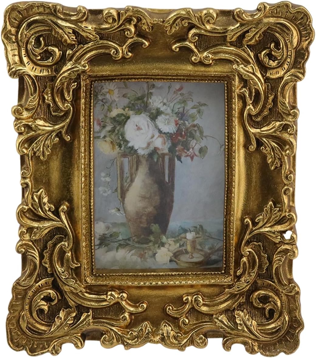 Vintage Picture Frames, Gold Antique Picture Frames, Resin Vintage European Photo Frame with Glass Front, Tabletop Wall Hanging, Display for 4x6 Inch Photos(Style A)