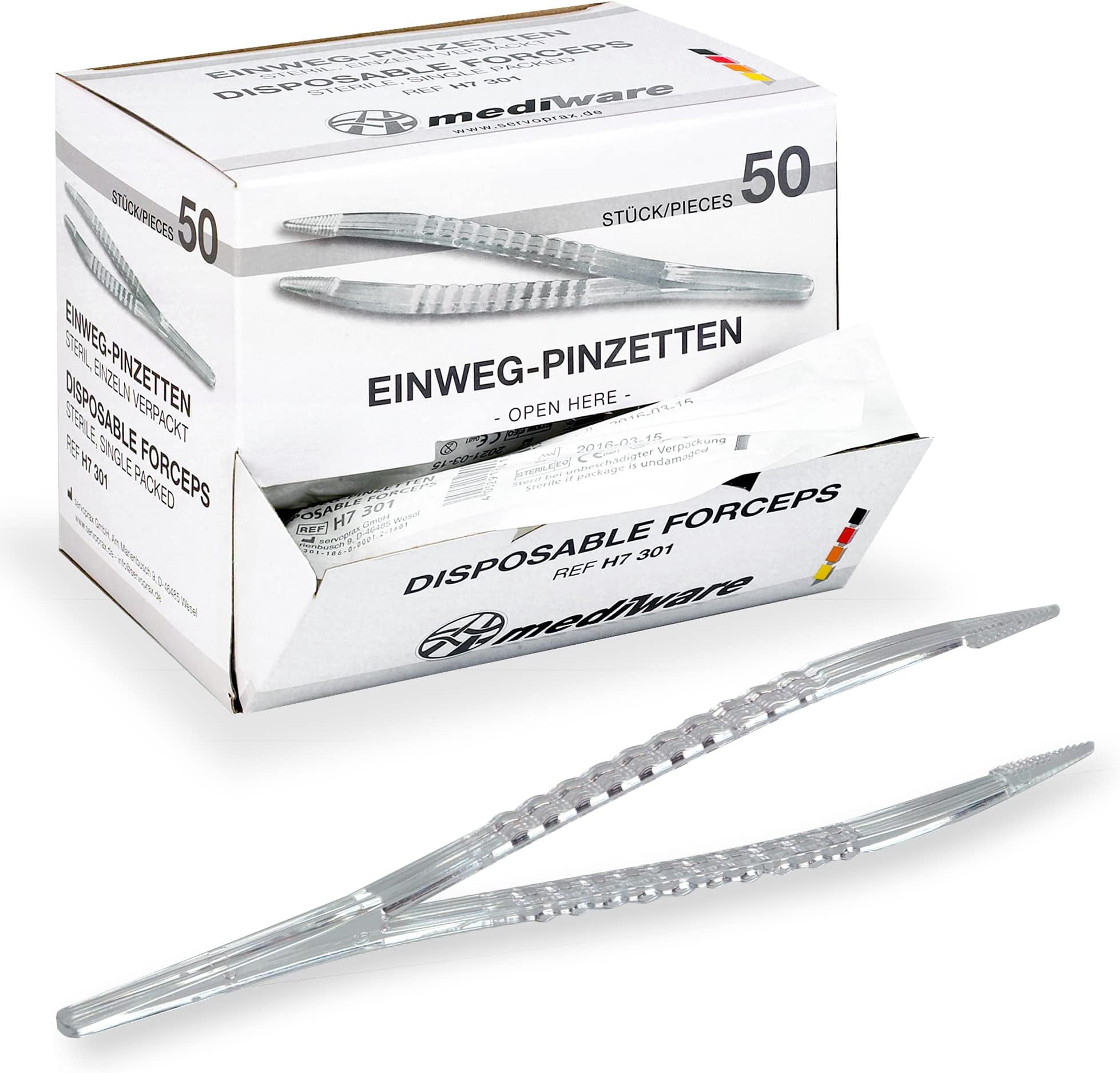 Once tweezers - sterile - 12,5 cm - 50 Piece by Servoprax
