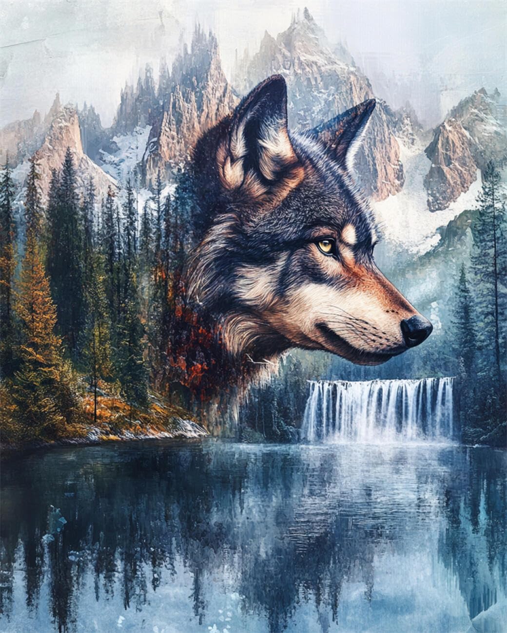 RKFLGEW DIY Bead Embroidery Kits Mountain Wolf 30x40cm