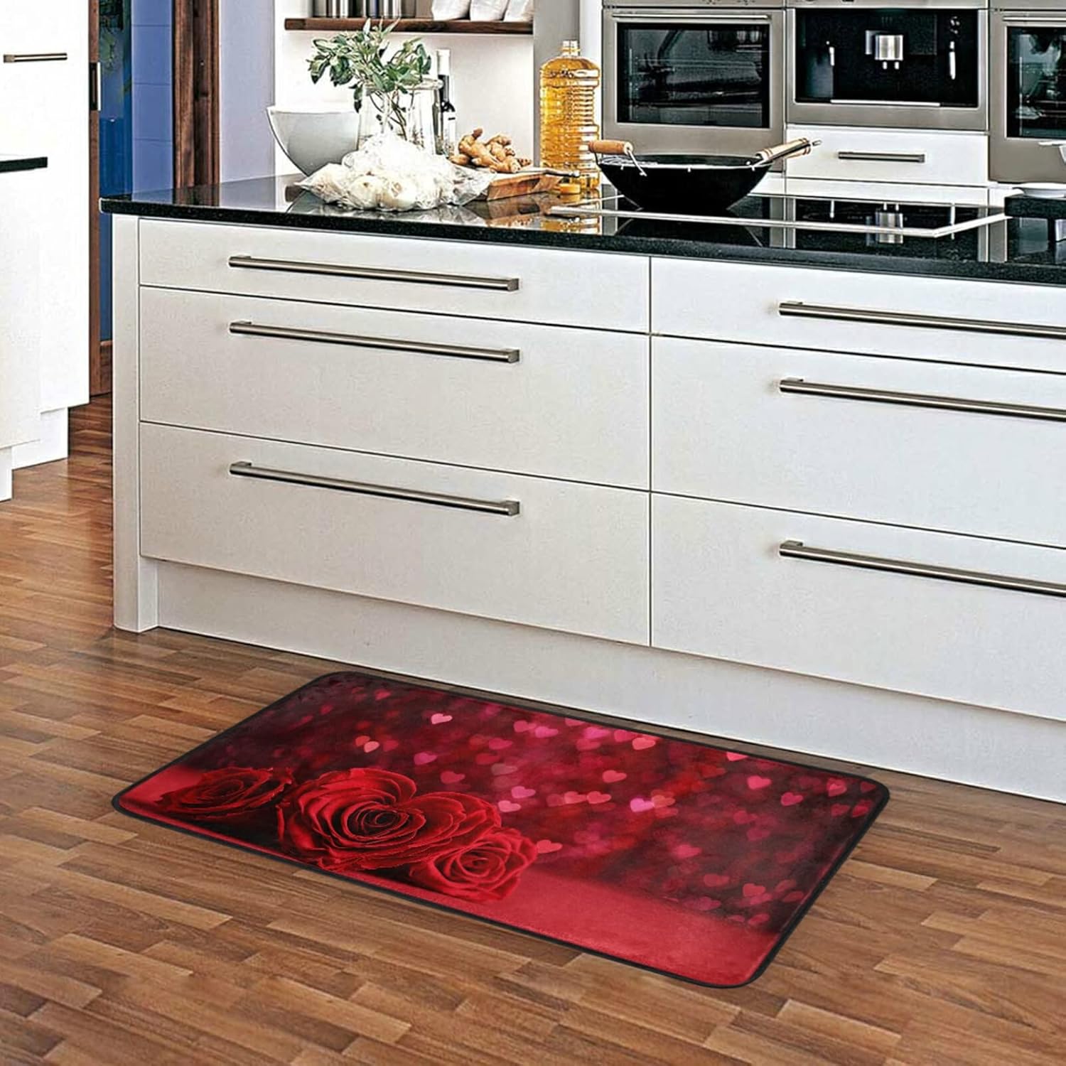 Valentine's Day Rugs Roses Bouquet and Hearts Rugs for Kitchen Bathroom Home Decorative Doormat Small Carpet Mat 39 x 20 inch