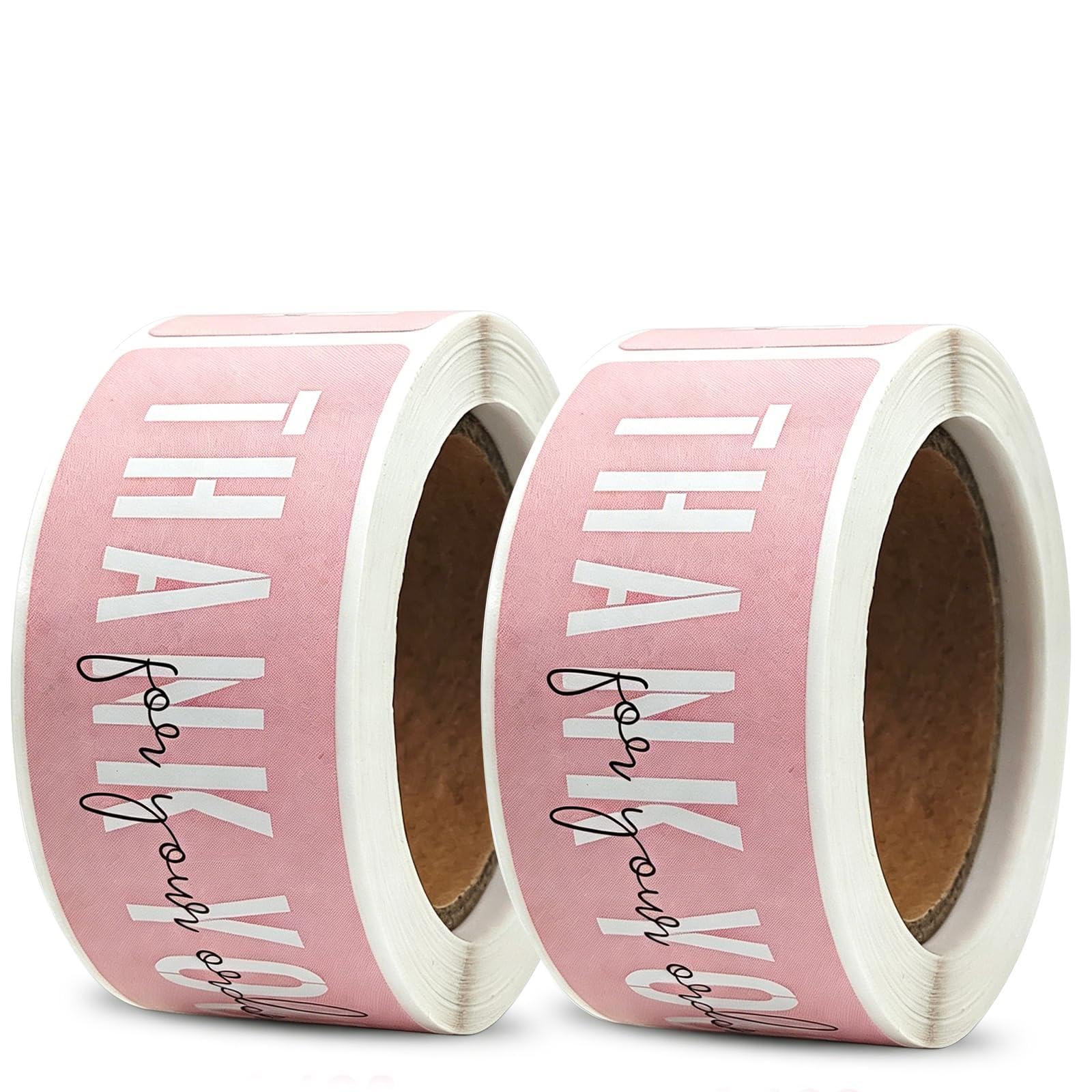 2 Rolls Pink Thank You Stickers Small Business, Thank You for Your Purchase Stickers, Self Adhesive Label Roll for Packaging Envelope Gift Wrapping 120 Sheets Per Roll