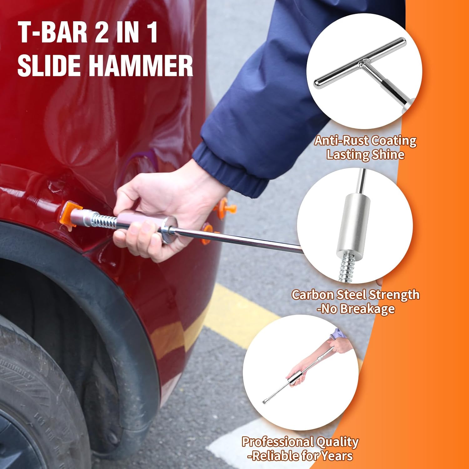 Professional Paintless Dent Repair Kit,Dent Puller Kit with Golden Lifter, Bridge Puller, Slide Hammer T-Bar, Suction Cup for Car Auto Body, Hail Damage, Door Ding Removal