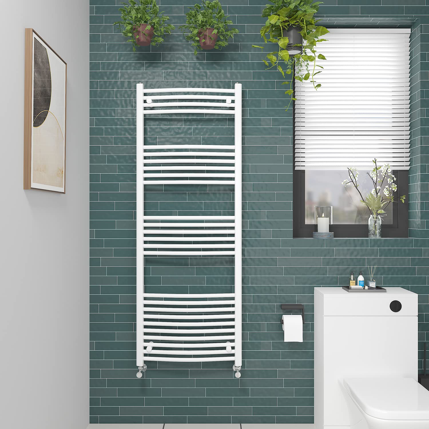 NRG Curved Gloss White Bathroom Heated Towel Rail Radiator Central Heating Ladder Rad Warmer 1600x600mm